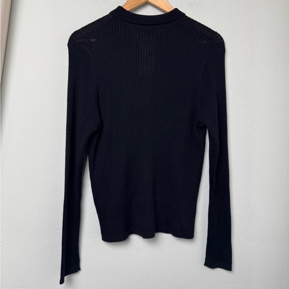 NWT 100% Extra Fine Merino Wool Ribbed Long Sleeve Polo Cardigan Black XL - Picture 8 of 15